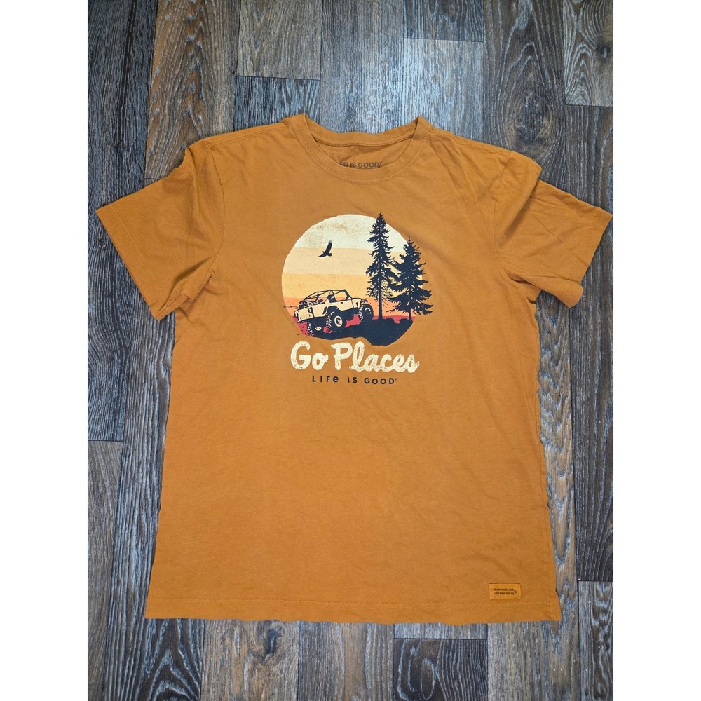 Life is Good Mens Go Places Crusher-Lite T-Shirt Orange Graphic Tee Size M
